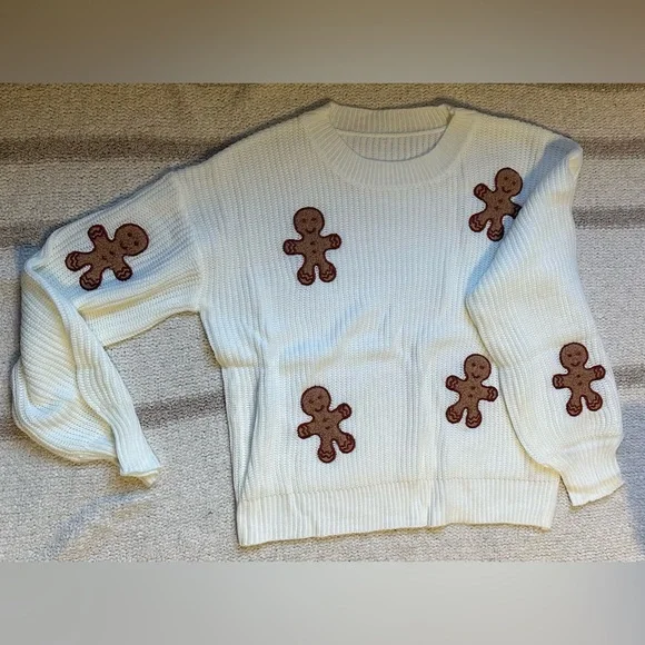 White Sweater with Gingerbread Accents - Picture 9 of 11